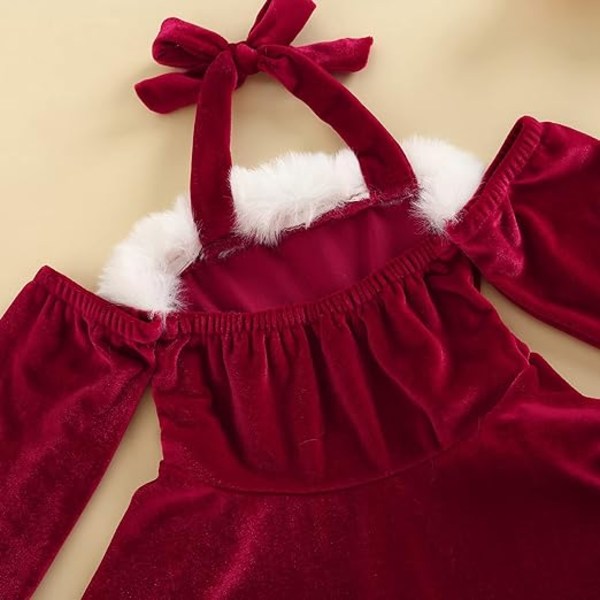 Toddler Julklänning Sammet långärmad jultomteklänning 130