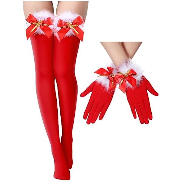 Julebue Top Thigh Highs Strømper og Røde Handsker Outfit Red