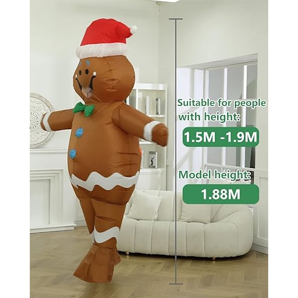 Pepparkaksgubbe Kostym för Vuxen, Uppblåsbar Juldräkt Brown
