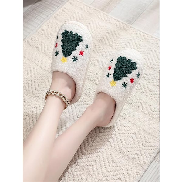 Damtofflor med Jultema - Söta, Fluffiga och Varma Christmas Tree 39-40