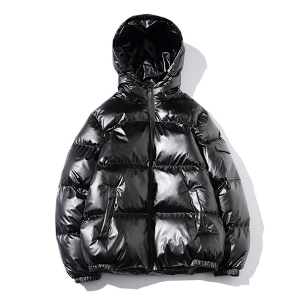 Casual Hooded Metallic Shiny Short Coat för män black 4XL