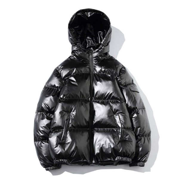 Casual Hooded Metallic Shiny Short Coat för män black S