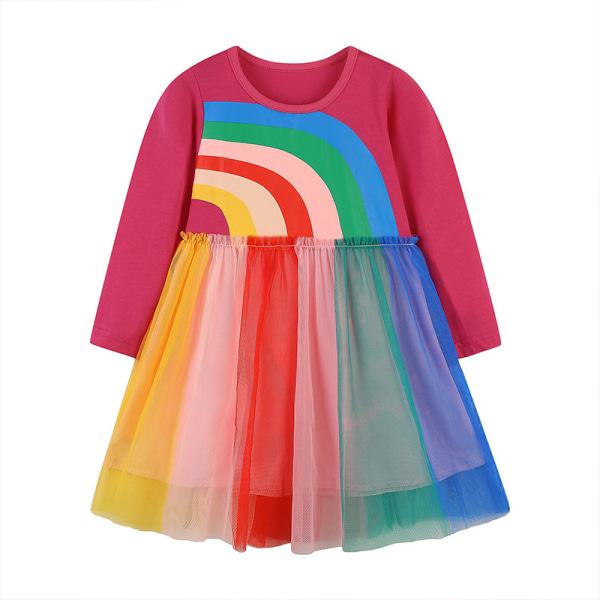 Little Girls Rainbow Dress Long Sleeve Girl Tyll Klänningar Höst Vinter Outfit 7Y