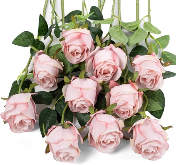 10 kpl Teko-ruusuja Pitkällä Varrella, Silkki-ruusut Light Pink