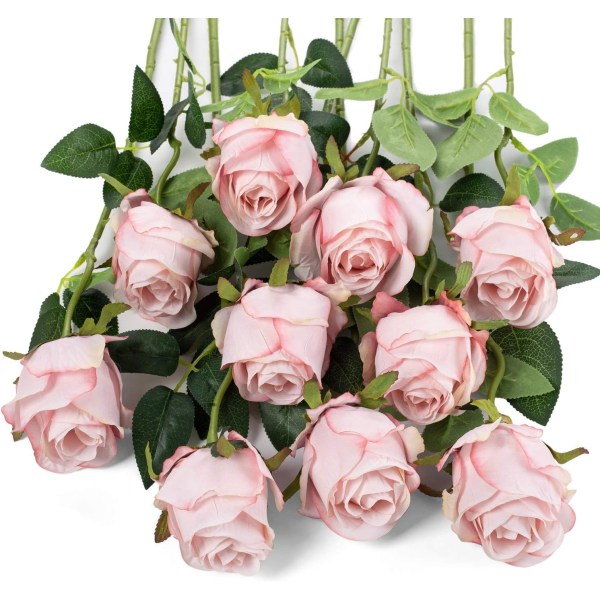 10 stk. Kunstige Rose Blomster Lange Stilk Falske Silke Roser Light Pink