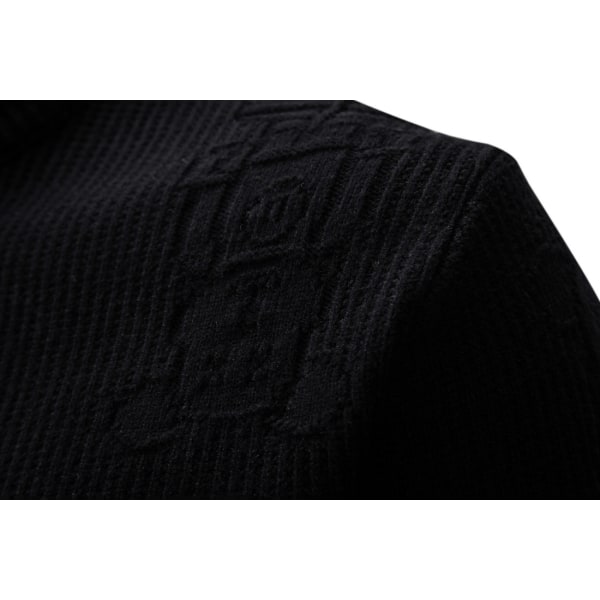Mænds Rundhals Strikket Trøje Slim Fit Letvægts Casual Twist Mønstret Kabelstrikket Trøje Black L