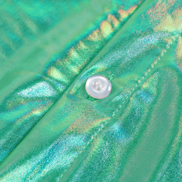 Metallic Disco Shiny Slim Fit Långärmad Button Down nattklubbskjortor för män Green M