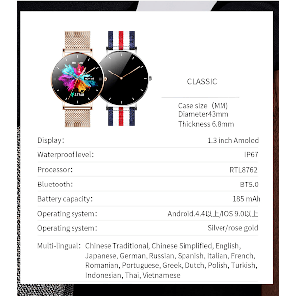 Smartklocka för Kvinnor, Vattentät Smartwatch Gold