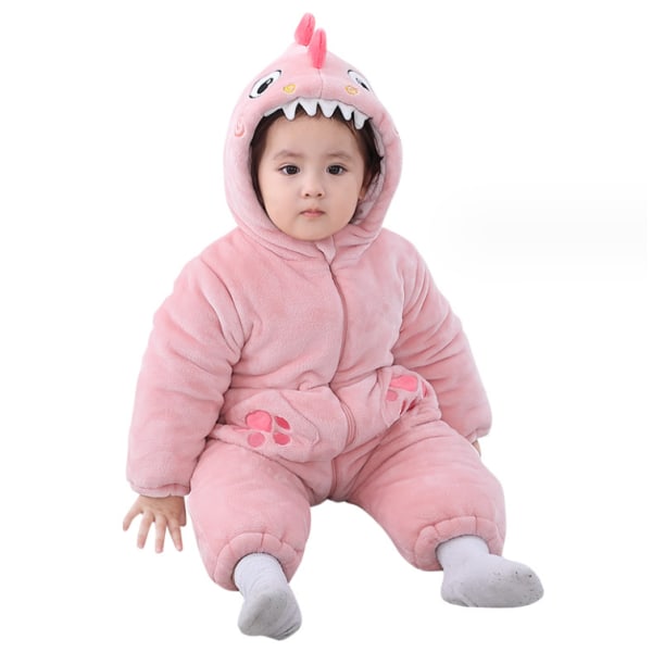 Newborn Baby Jumpsuit Hooded Fleece Rompers Långärmad Onesies Ytterkläder Outfits Pink 66