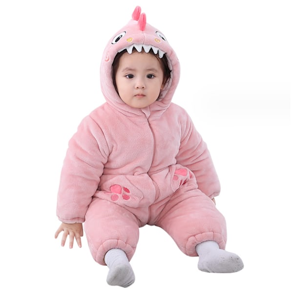 Nyfödd Baby Jumpsuit Huvad Fleece Rompers Långärmad Onesies Ytterkläder Outfits Pink 100