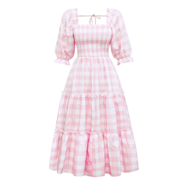Naisten temperamenttinen vyötäröä hoikentava söpö kukkamekko Pink XL