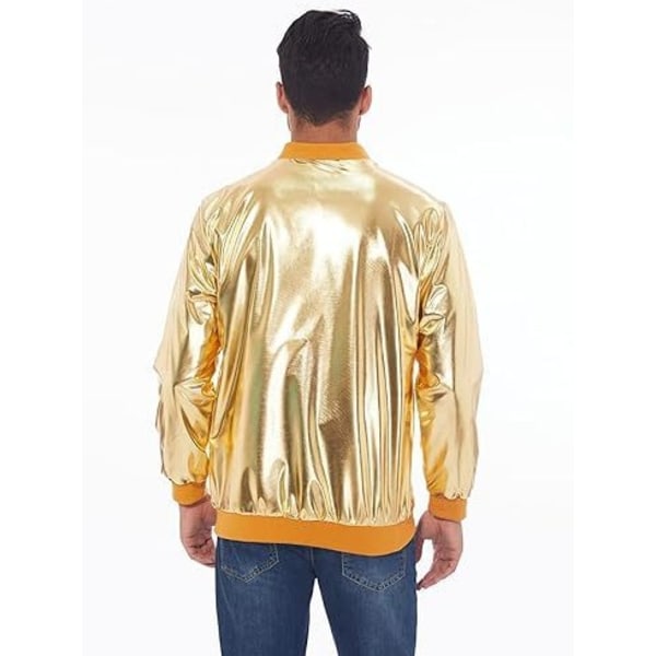 Mænds Metallic Jakke 70'er Disco Julefest Varsity Jakke Gold XS