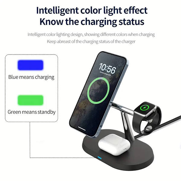 Magnetisk Trådlös Laddningsstation 3-i-1 Snabbladdningsställ för iPhone 15 14 13 12 Pro Max white