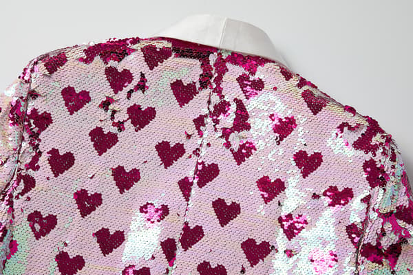 Mænd Stilfuld Hjerteprint Sequin Smokingjakke XS