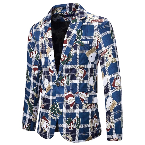 Mænds Juleblazer - Grim X-Mas Ferieprint Jakkesætjakke Blue XL