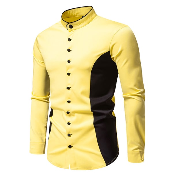 Färgblockerande långärmad skjorta för män Casual skjorta Yellow S