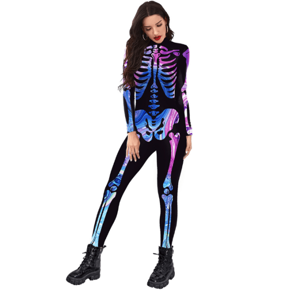 Skeleton Bodysuit för kvinnor Halloween kostym purple L