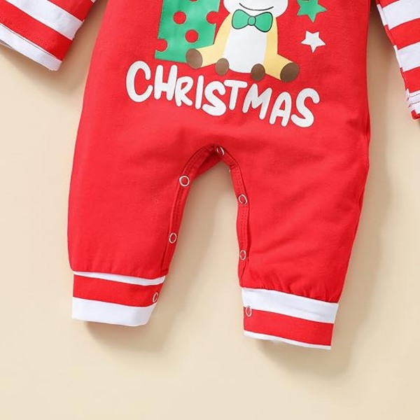 Nyfödda baby babykläder jultomten utskrift Romper Hooded långärmad Jumpsuit Red 80