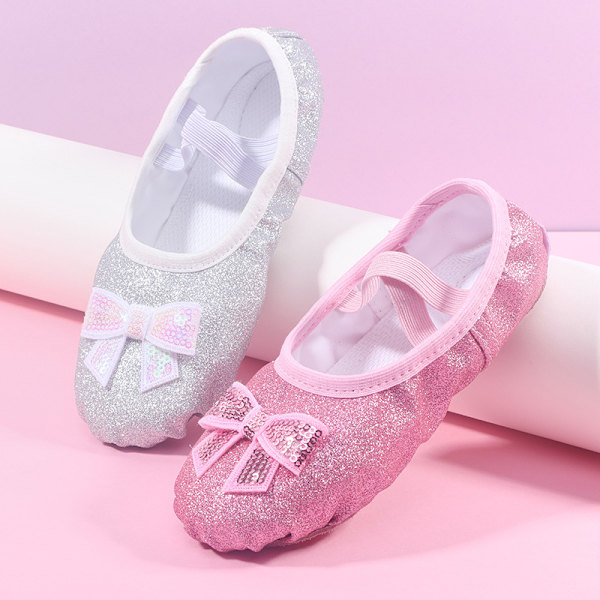 Pige Ballet Sko Glitter Split-Sole Dansesko Silver 24