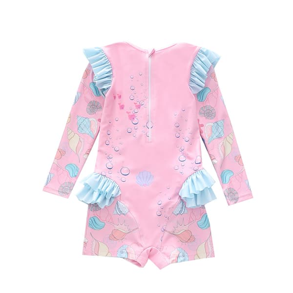 Jentebadebukser med lange ermer, endelte Pink Blue M