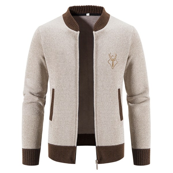 Mænds Strikket Cardigan Varm Jakke White XL