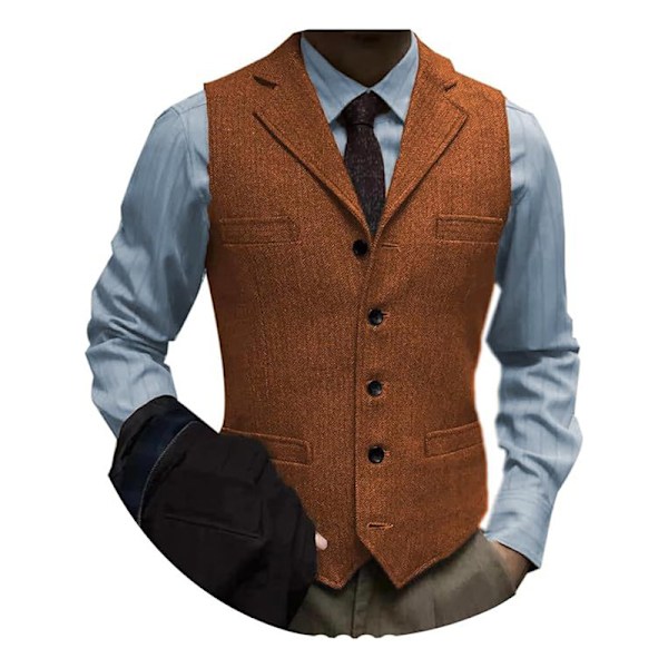Miesten tweed-puku vintage-liivi kalanruoto villa juhlavest Orange L