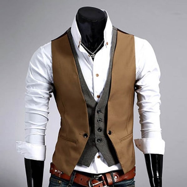 Mænds Lagdelt Formel Tuxedo Kjole Vest Veste Brown M