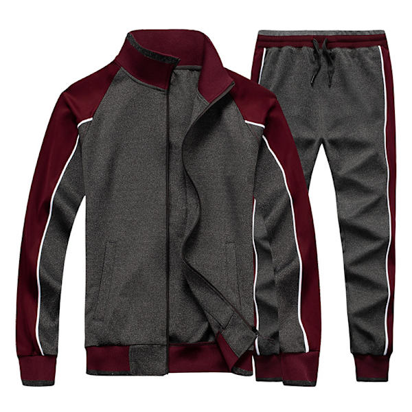 Männs Aktivkläder Hel Dragkedja Varm Träningsoverall Sportset Casual Sweat Suit grey M