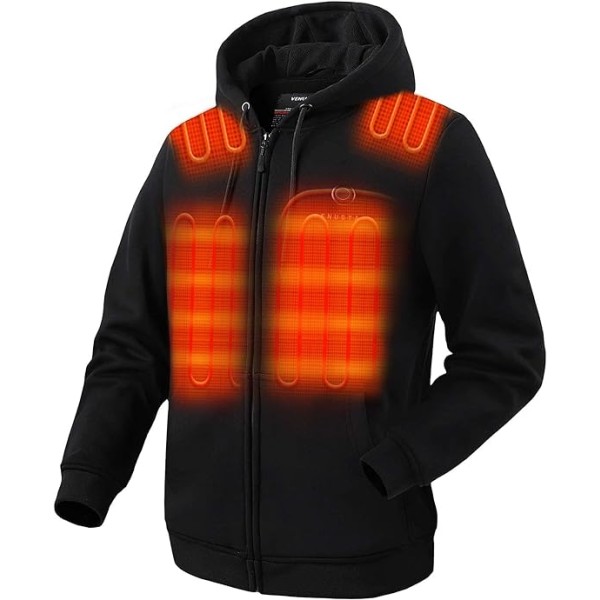 Uppvärmd Hoodie, Batteripaket 7.4V (Unisex), Uppvärmd Jacka för Kvinnor och Män Black L