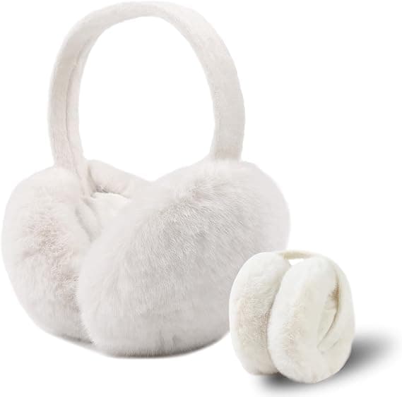 Vinteröronmuffar för kvinnor, vikbara, konstgjord päls, varma White