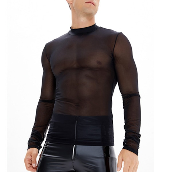 Mesh T-shirt til mænd, gennemsigtig lounge, lange ærmer, sexet, transparent muskel T-shirt S