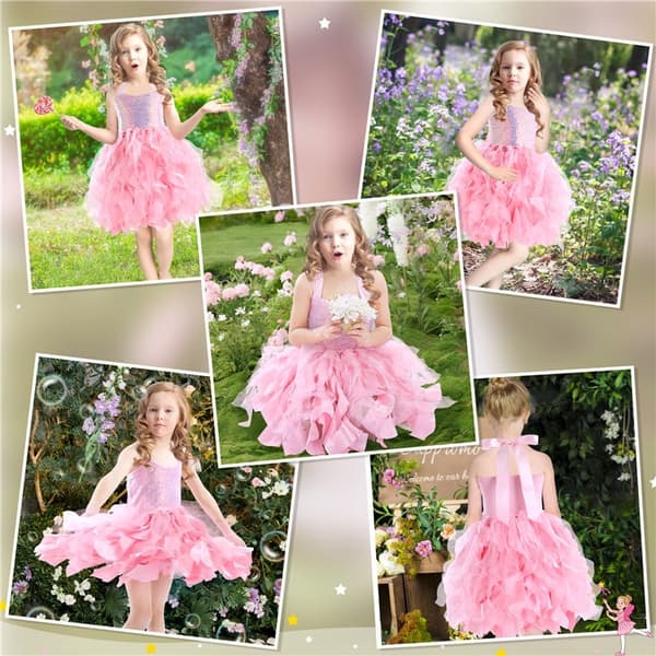 Tutu-klänning för flickor, Glittrande Sekvenstull Prinsessfödelsedagsklänning Pink 4T
