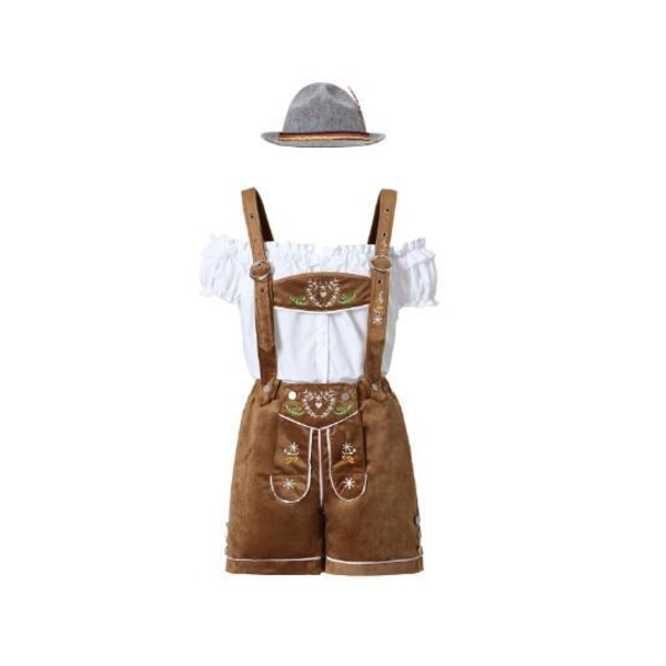 Naisten Oktoberfest-Halloween-palvelijapuku hatulla L