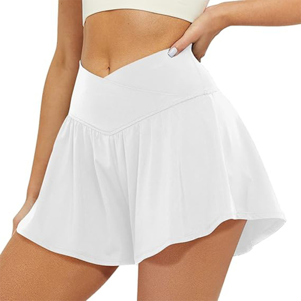 Crossover Athletic Shorts för kvinnor 2 i 1 Flowy Running Shorts White XL