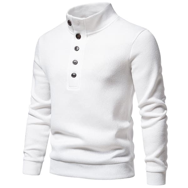 Herrar Turtleneck Knapp-Ner Långstickad Tröja White XXL