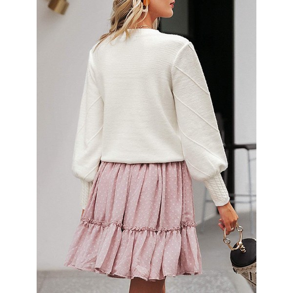 Långärmad stickad tröja för kvinnor med pompom-detalj White XXXL