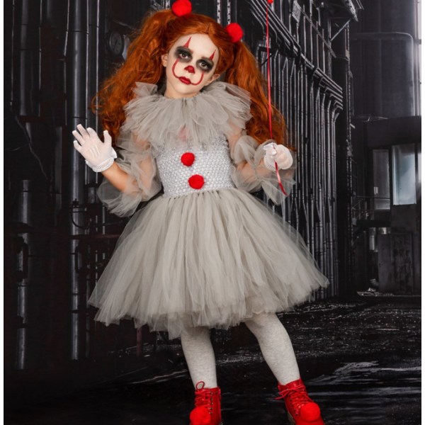 Halloween flickor Joker puffiga klänningar i mesh för barn 7Y