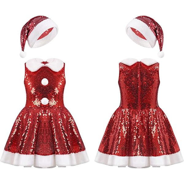 Julekjole for jenter med paljetter, Santa-kostyme, julekostyme, cosplay-kjole 150cm