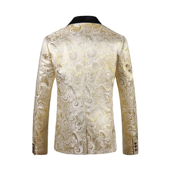Blommig jacquardklänning för män för bröllop brudgum kostym 1 print middagsjacka Gold 2XL