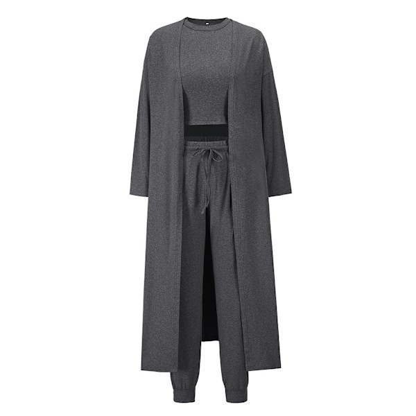 Dam Atletisk 3-Delars Set i Stickad Slim Fit med Enfärgad Design Gray S