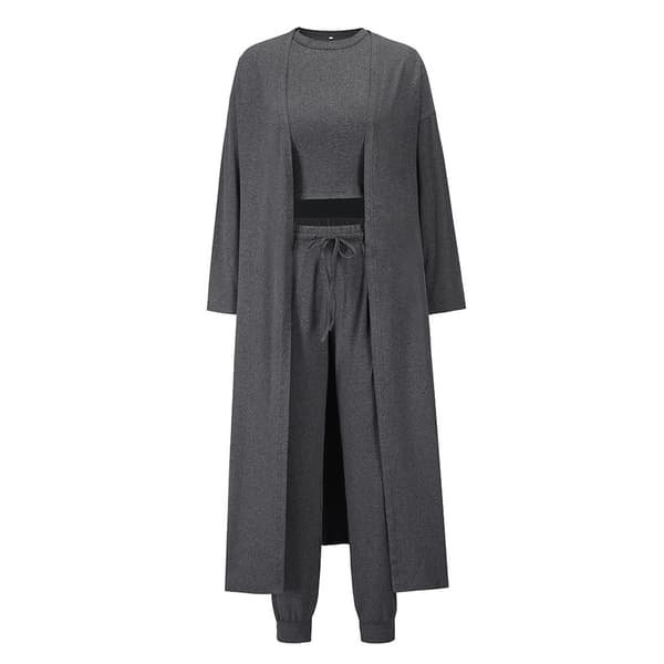 Dame Solid Farvet Strikket Slank Atletisk 3-delt Sæt Gray XL