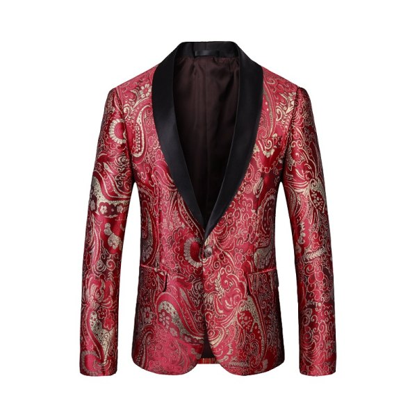 Blommig jacquardklänning för män för bröllop brudgum kostym 1 print middagsjacka Red 2XL