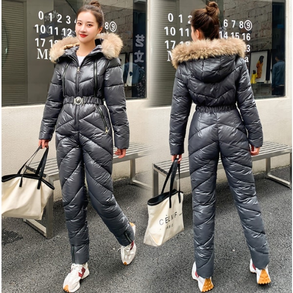Kvinnors Onesies Skiddräkter Vinter Outdoor Sports Jumpsuit grey L
