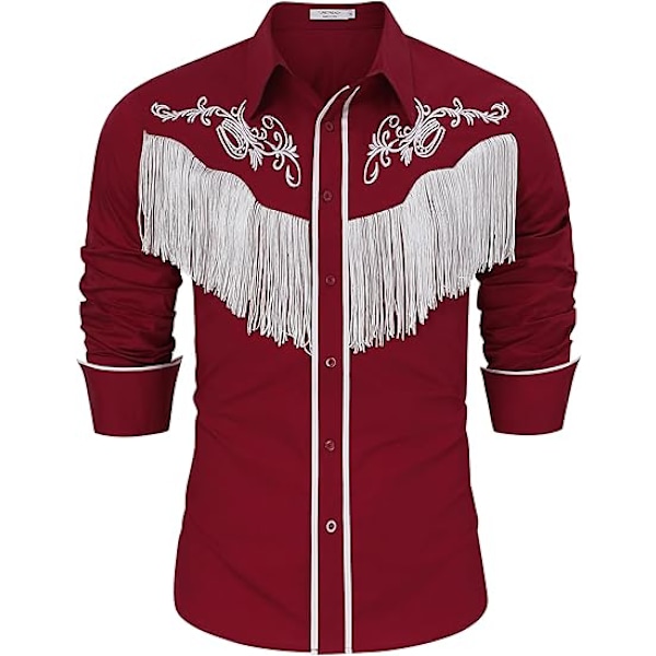 Langermet skjorte for menn med brodert frynse Red M