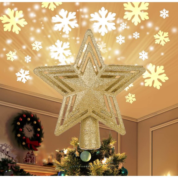 Christmas Tree Topper, Christmas Lights Tree Top gold