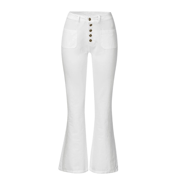 Utsvängda jeans för dam, hög midja med knappar, vida byxor med utsvängd nederkant white S