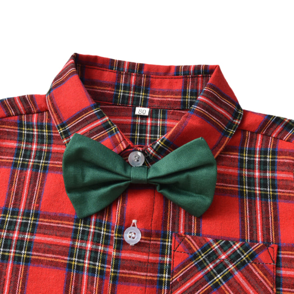 Pojkar Jul Långärmad fluga skjortor Barn Gentleman Kläder Set Red 140cm