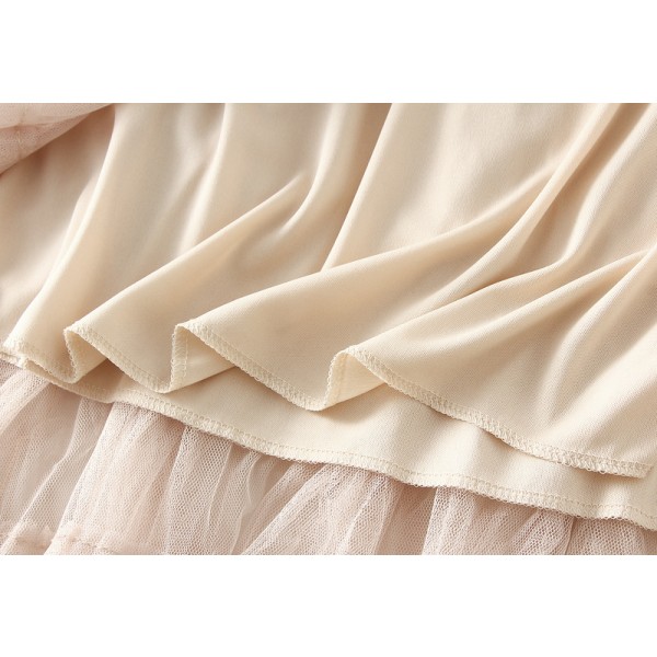 Kvinnors Elastisk Midja Lagrad Mesh-kjol Beige L