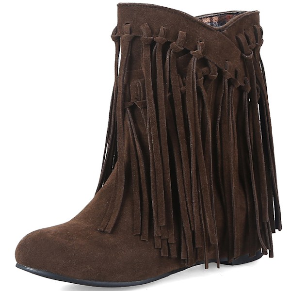 Cowboy Cowgirl Støvler med Frynser til Kvinder, Spids Snude, Slip-on, Western Ankelstøvletter Dark Brown 42
