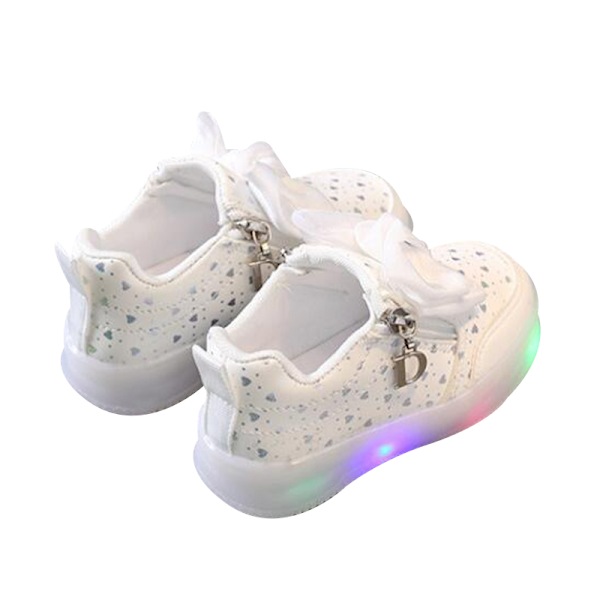 Lille Pige LED Sko Børn Lysende Sneakers White 30